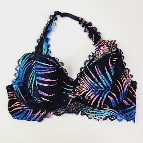 Victoria Secret PINK Bra Lace Bralette Lightly Lined Tropical Neon Bra Halter L - Picture 3 of 11